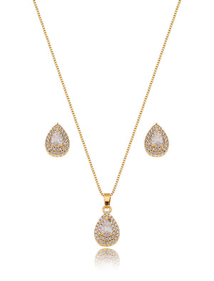 Conjunto Gota Zircônia Central Volta Cravejada Banho Ouro 18k