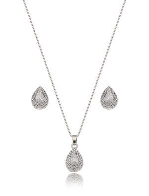 Conjunto Gota Zircônia Central Volta Cravejada Banho Ródio