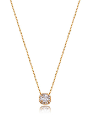 Colar Cristal Quadrado Volta Cravejada Ponto de Luz Banho Ouro 18k