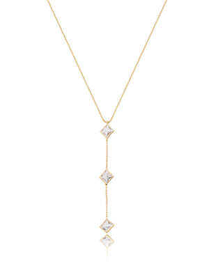 Colar Pingente 3 Cristais Losangos Banho Ouro 18k