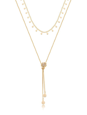 Colar Duo Choker Gotas Gravatinha Flor Cravejada Banho Ouro 18k