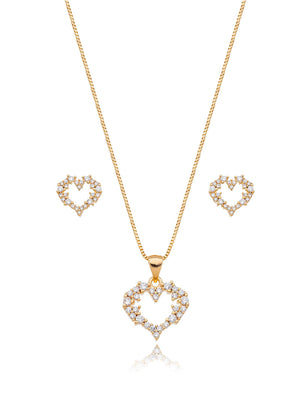 Conjunto Coração Cravejado Vazado Banho Ouro 18k