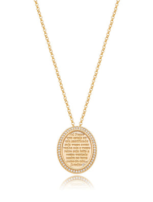 Colar Placa Oval Pai Nosso Volta Cravejada Banho Ouro 18K