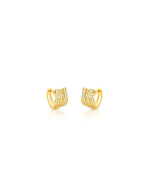 Brinco Argola Trançada Cravejada Banho Ouro 18k