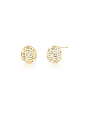 Brinco Gota Abaulada Cravejada Zircônia Banho Ouro 18k