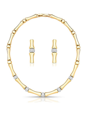 Conjunto Bambu Entremeio Bolinhas Cravejadas Banho Ouro 18k