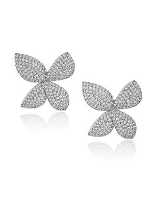 Brinco Flor Pétalas Cravejadas Banho Prateado Zircônia