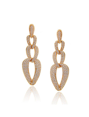 Brinco Longo Entrelaçado Cravejado Banho Dourado Zircônia