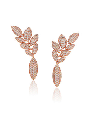 Brinco Folhas Cravejadas Banho Rosê Zircônias