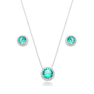 Conjunto Redondo Cravejado Banho Platina Zircônia