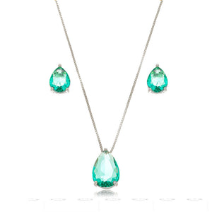 Conjunto Gota 3 Garras Banho Ródio Cristal