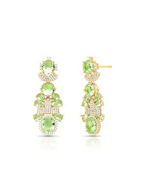 Brinco Geométrico Detalhes Cravejados Banho Ouro 18K Cristal Zircônia