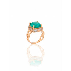 Anel Elos Liso Quadrado Cristal Cravejado Banho Ouro 18K Cristal Fusion