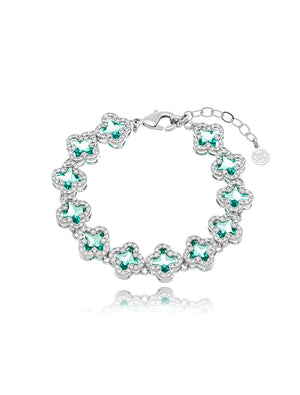 Pulseira Trevos Cravejados Banho Prateado Zircônia