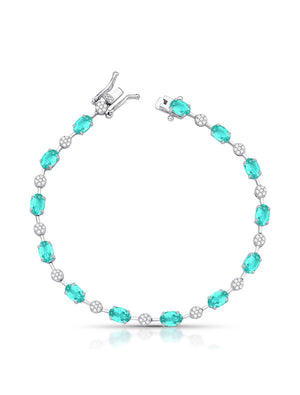 Pulseira Oval Detalhes Cravejados Banho Ródio Cristal Zircônia