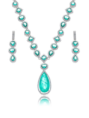 Conjunto Gota Formas Geométricas Cravejada Banho Prateado Cristal