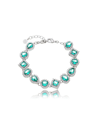 Pulseira Gota Formas Geométricas Cravejada Banho Prateado Cristal Turmalina