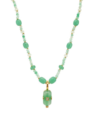 Colar Volta Pingente Geométrico Pedra Banho Ouro 18K Jade