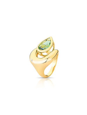 Anel Vazado Gota Banho Ouro 18K Cristal