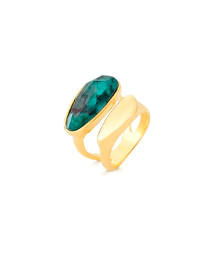 Anel Duplo Orgânico Banho Ouro 18k Esmeralda
