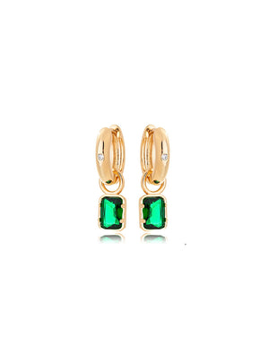 Brinco 2 em 1 Argola Pingente Retângulo Banho Ouro 18K Cristal