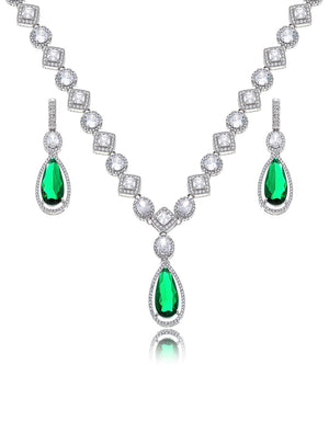 Conjunto Gota Formas Geométricas Cravejada Banho Prateado Cristal