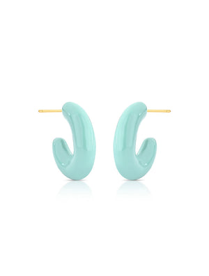 Brinco Meia Argola Liso Esmaltado Banho Ouro 18K