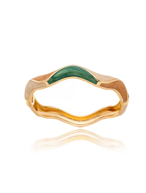 Pulseira Bracelete Ondulado Resinada Banho Dourado