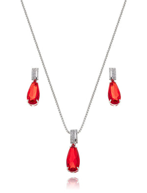 Conjunto Gota Cravejado Banho Prateado Cristal