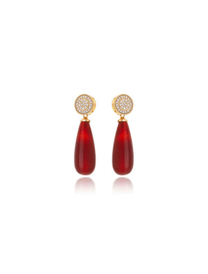 Brinco Selene Base Redonda Cravejada Banho Ouro 18K Ágata Zircônia